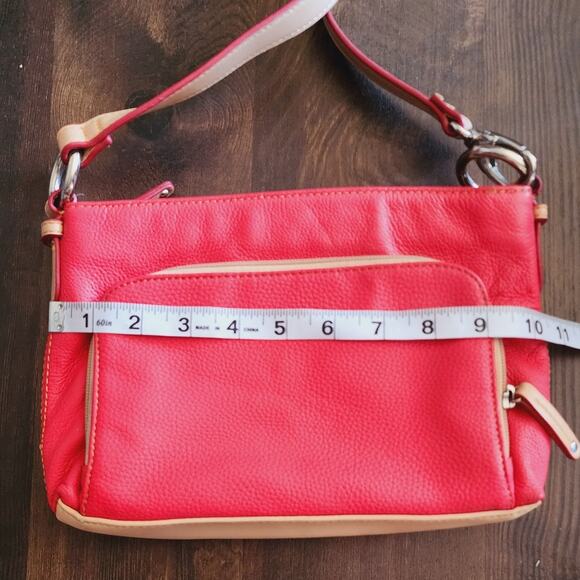 Tignanello Genuine Leather Coral Salmon Pink Tan Handbag Purse - Picture 6 of 6